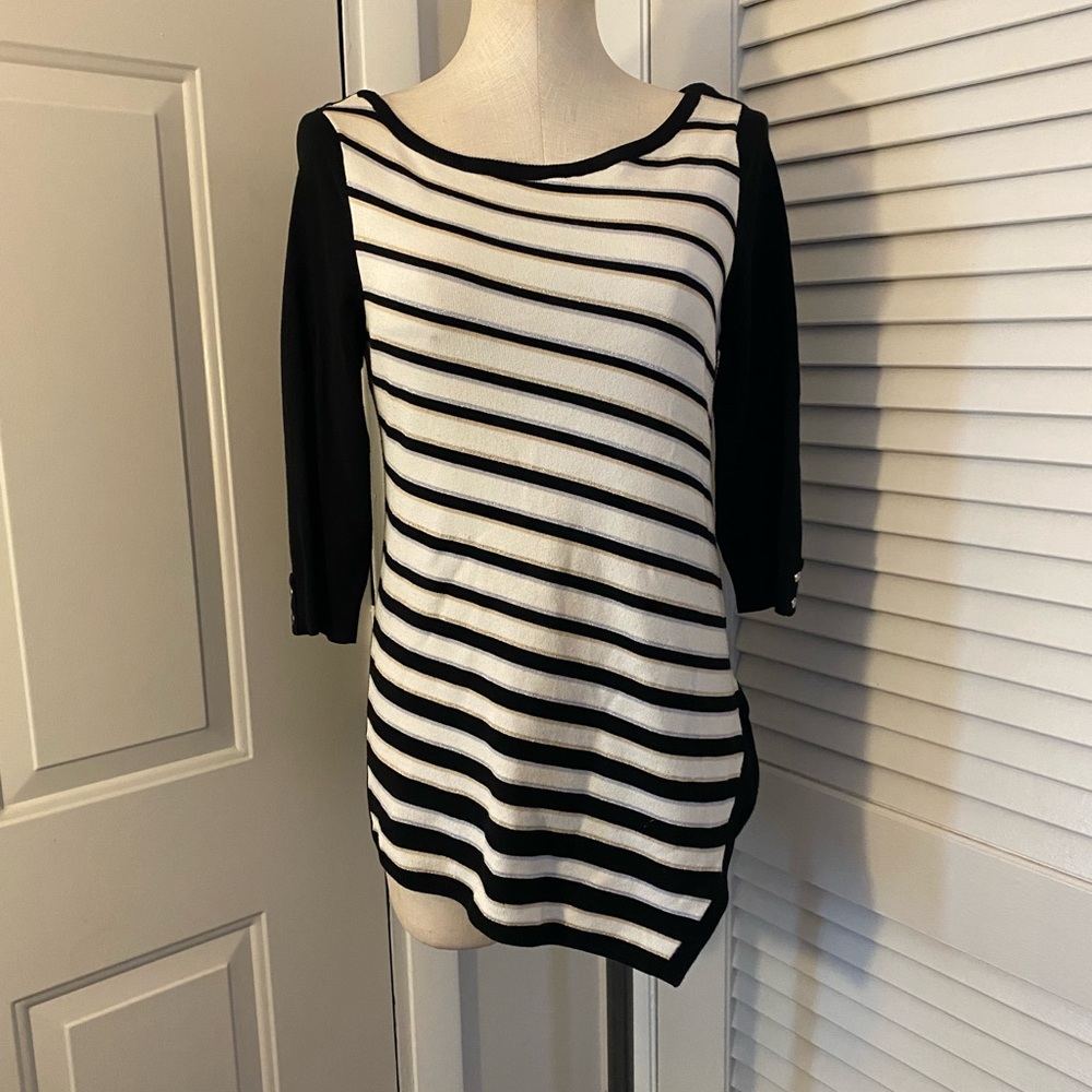 White House Black Market Black and White Striped Blouse- Size Small